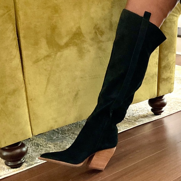 Gianni Bini Barrine Black Suede Side Zip Over the Knee Block Heel Boot size 8.5M - Picture 10 of 16